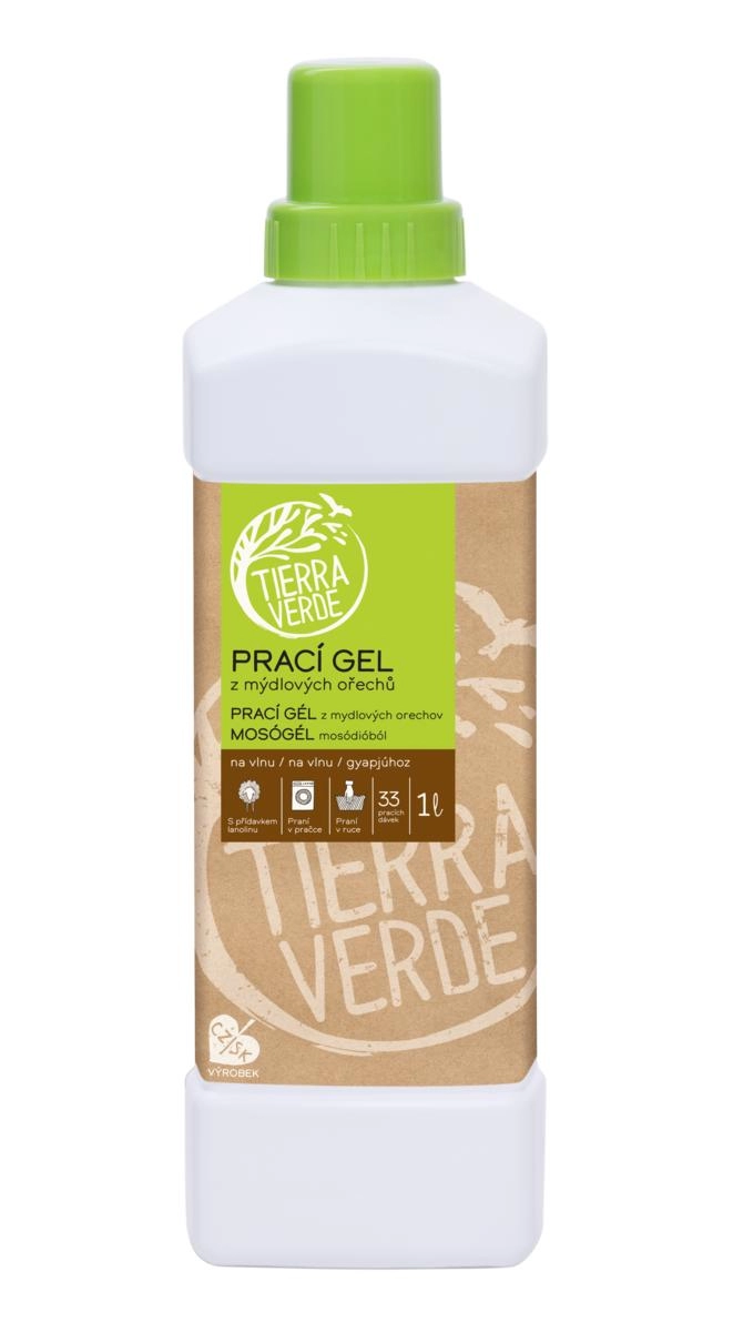 Prací gel z mýdlových ořechů na vlnu a funkční textil z merino vlny (lahev 1 l)