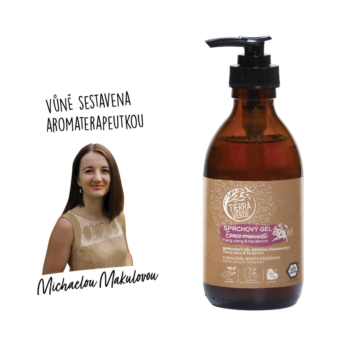 Sprchový gel Esence omamnosti – Ylang-ylang & Kardamom (skleněná lahvička 230 ml)