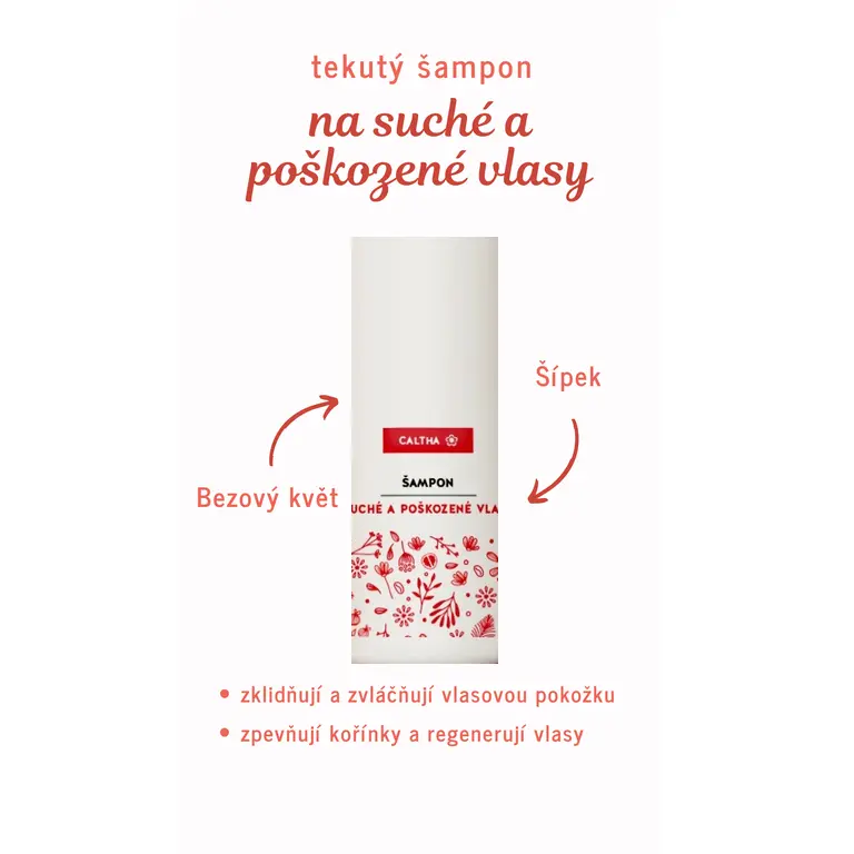 Tekutý šampon na suché a poškozené vlasy - bezový květ a šípek
