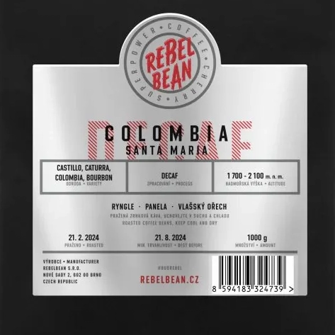Káva Colombia Santa Maria - bez kofeinu